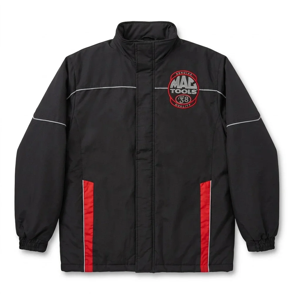 Mac Tools Racing Jacket Mens Large Black Quilted Embroidered Workwear Zip